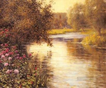Louis Aston Knight Painting - Spring Blossoms Along A Meandering River Louis Aston Knight